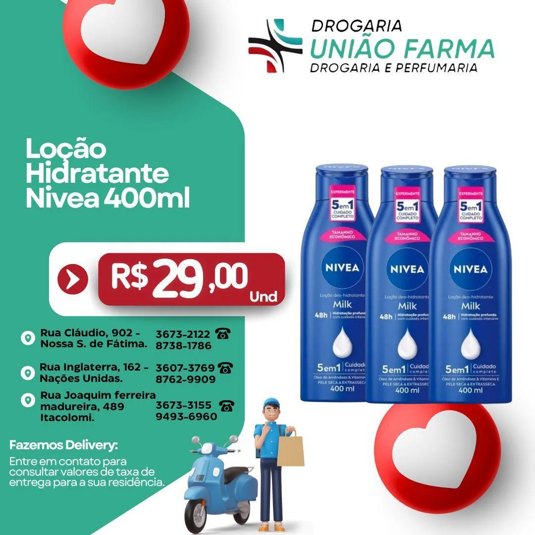 Loção hidratante Nivea em oferta na União Farma