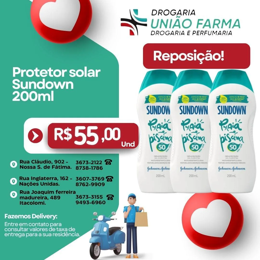 Protetor solar Sundown em oferta na União Farma